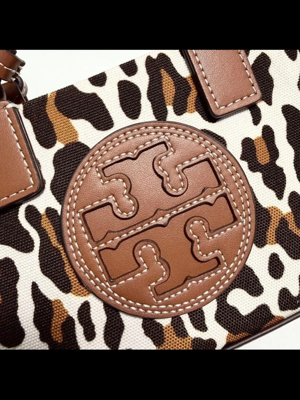 Tory Burch Brown and White Leopard-Print Canvas Satchel